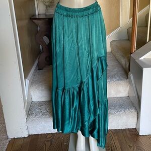 Stunning Teal Satiny Skirt by Meo Meli in Italy Asymmetrical long sz Med or Lg